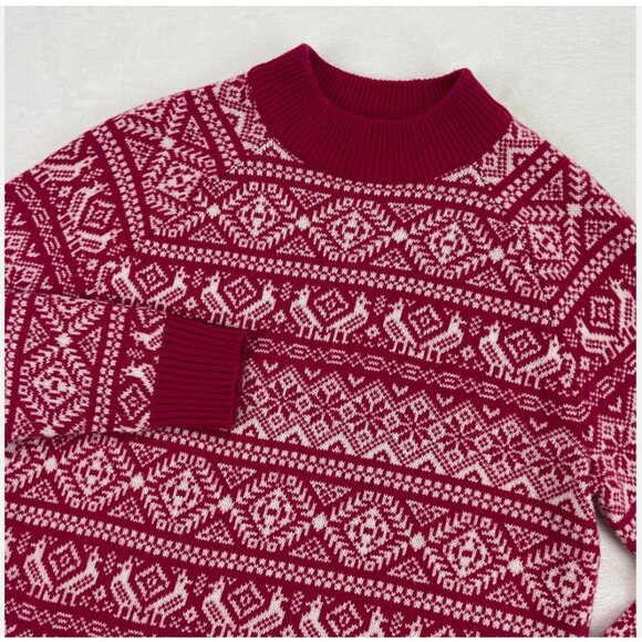 J.Crew Pink Fair Isle Sweater Mockneck Lambswool Blend Holiday Winter Christmas - Picture 10 of 13